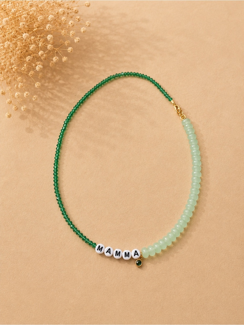 Personalized Green Beaded Necklace